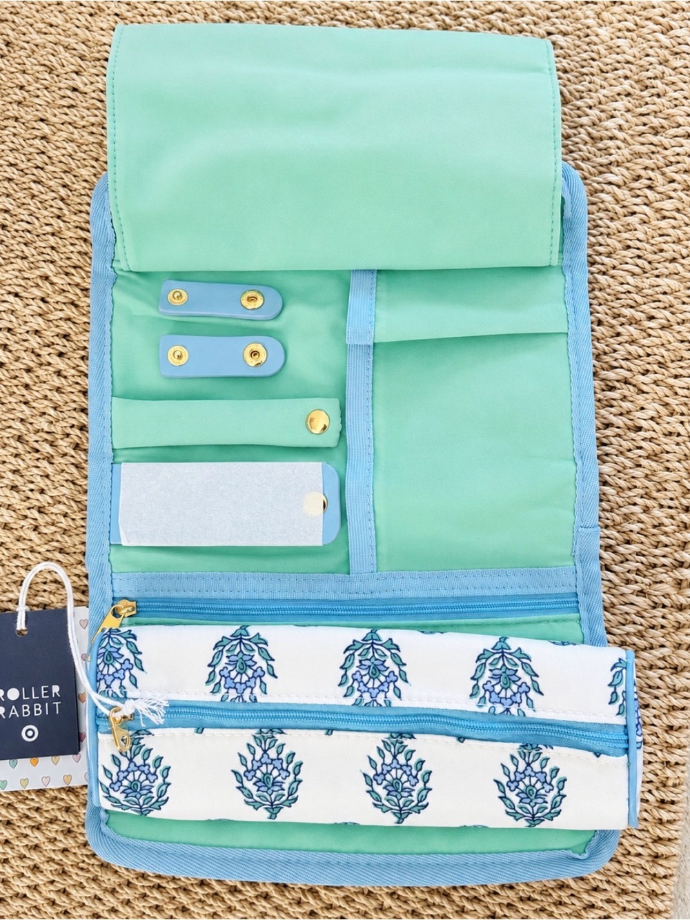 Roller Rabbit White Pouch with Blue Floral Motif Jewelry Roll - New With Tags - Picture 5 of 5